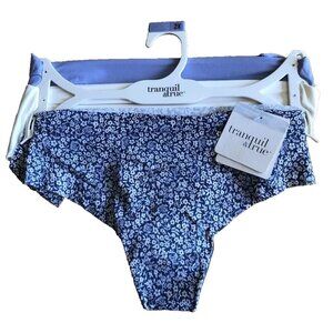 3 Pair Tranquil & True Women's 1X Thong Briefs Panties Underwear Blues Floral